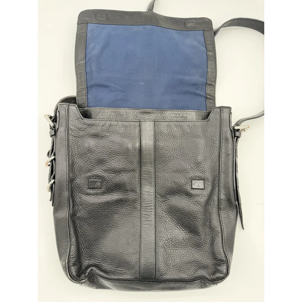 Cole Haan Messenger Bag Mens Large Black‎ Leather Crossbody Adjustable Strap